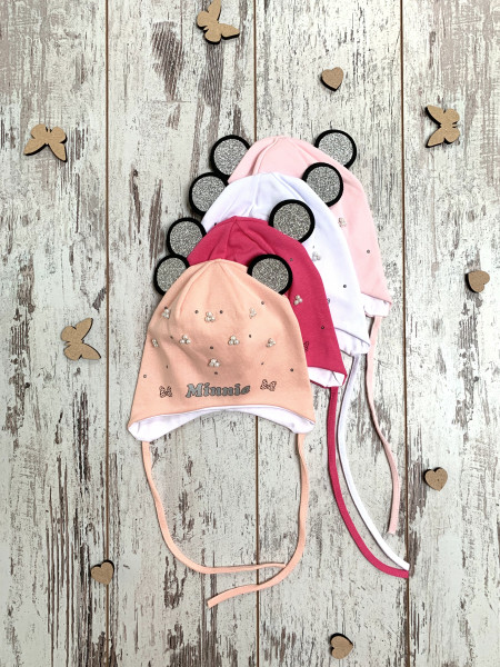 Шапка детская на завязках Minnie, трикотаж, для девочки