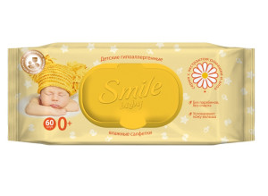 Салфетки влажные Smile Baby, с клапаном, 60шт.