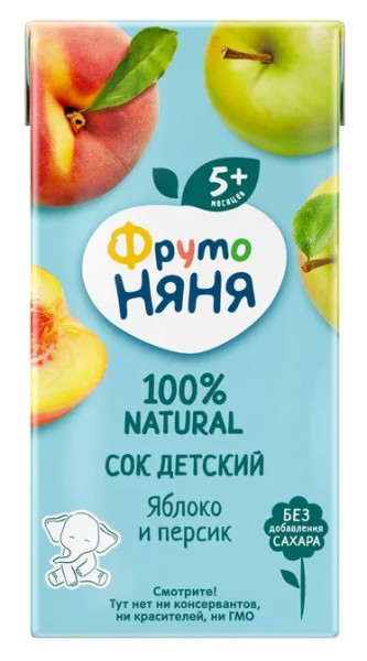 Сок детский ФрутоНяня Яблоко-персик, 5m+, 200мл