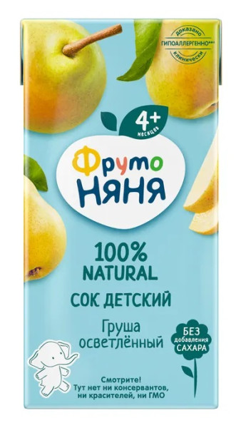Сок детский ФрутоНяня Груша осветленный, 4m+, 200мл