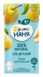 Сок детский ФрутоНяня Груша осветленный, 4m+, 200мл