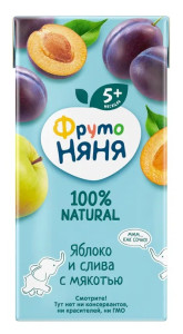Сок детский ФрутоНяня Яблоко-слива с мякотью, 5m+, 200мл