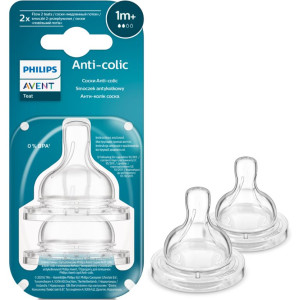 Соска силиконовая для бутылочки AVENT SCY762/02 Антиколик, медленный поток, 1m+, 2шт