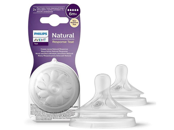 Соска силиконовая для бутылочки AVENT Natural Response SCY965/02, быстрый поток, 6m+, 2шт