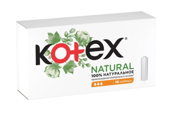 Тампоны гигиенические Kotex Natural Normal, 3 капли, 16шт