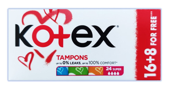Тампоны гигиенические Kotex Super, (16+8)шт, 4 капли