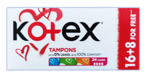 Тампоны гигиенические Kotex Super, (16+8)шт, 4 капли