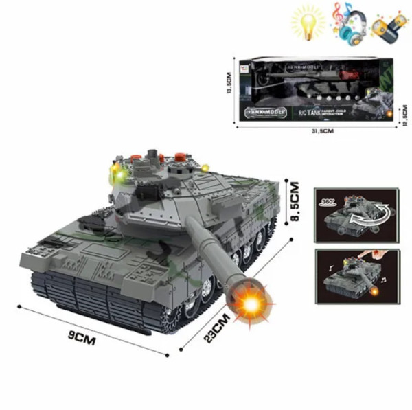 Танк на радиоуправлении, свет/звук, заряд от USB
