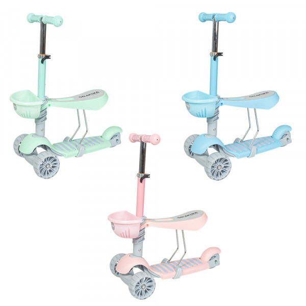 Самокат Tilly GS-0077 Mini, трехколесный, с сиденьем и корзинкой
