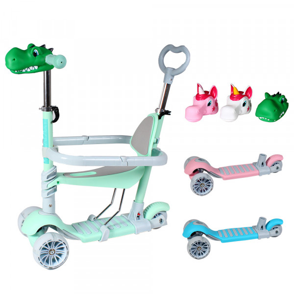 Самокат Tilly GS-0018, трехколесный, с сиденьем, родительской ручкой и бампером