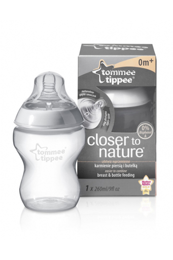 Бутылочка для кормления TommeeTippee Closer to Nature  с силиконовой соской, медленный поток, широкое горлышко, 260мл
