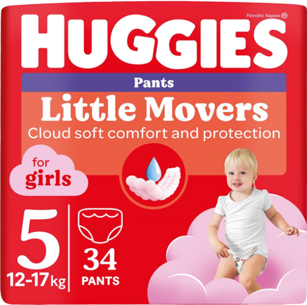 Трусики для девочек Huggies Pants Little Movers №5 (12-17 кг) 34шт.