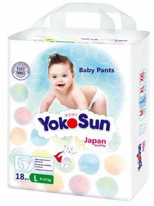 Трусики-подгузники одноразовые YokoSun L (9-14кг), 18 шт.