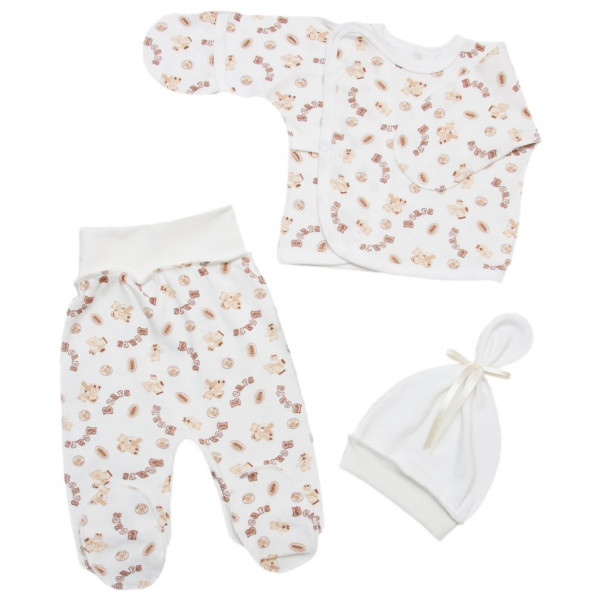 Комплект для новорожденного 6257-083, 3 эл: евроползунки, распашонка, шапочка, 100% хлопок, интерлок
