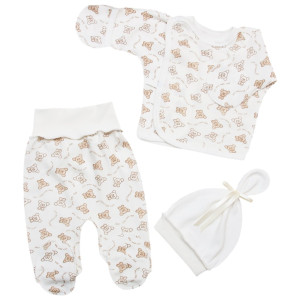 Комплект для новорожденного 6257-083, 3 эл: евроползунки, распашонка, шапочка, 100% хлопок, интерлок