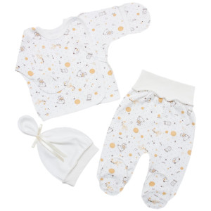 Комплект для новорожденного 6257-083, 3 эл: евроползунки, распашонка, шапочка, 100% хлопок, интерлок