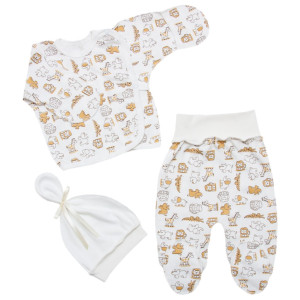 Комплект для новорожденного 6257-083, 3 эл: евроползунки, распашонка, шапочка, 100% хлопок, интерлок
