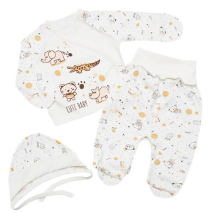 Комплект для новорожденного 6185-083, 3 элемента: евроползунки, распашонка, чепчик, 100% хлопок, интерлок, 0-3м