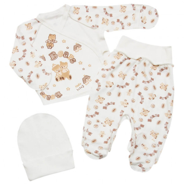 Комплект для новорожденного 6212-083, 3 элемента: евроползунки, распашонка, шапочка, 100% хлопок, интерлок, 0-1м