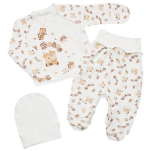 Комплект для новорожденного 6212-083, 3 элемента: евроползунки, распашонка, шапочка, 100% хлопок, интерлок, 0-1м