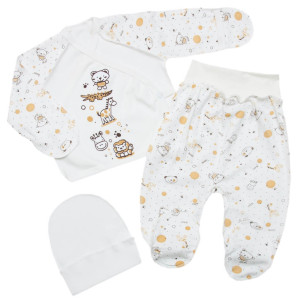 Комплект для новорожденного 6212-083, 3 элемента: евроползунки, распашонка, шапочка, 100% хлопок, интерлок, 0-1м