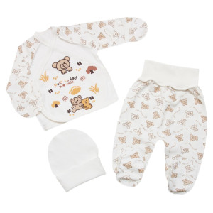Комплект для новорожденного 6212-083, 3 элемента: евроползунки, распашонка, шапочка, 100% хлопок, интерлок, 0-1м