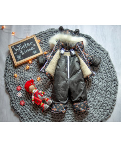 Комплект зимний детский, куртка и полукомбинезон, овчина/велсофт, с мехом, 1-4года