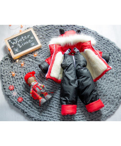 Комплект зимний детский, куртка и полукомбинезон, овчина/велсофт, с мехом, 1-4года