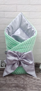 Плед - конверт для новорожденных Шиншила атлас, на выписку из роддома