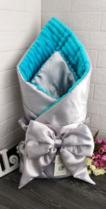 Плед - конверт для новорожденных Шиншила атлас, на выписку из роддома