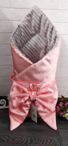 Плед - конверт для новорожденных Шиншила атлас, на выписку из роддома