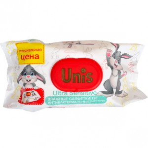 Влажные салфетки UNIS Premium Soft Ultra Sensitive, с клапаном, 120шт