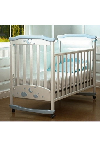 Кроватка детская Верес Соня ЛД2, белая с голубой аппликацией, для мальчика