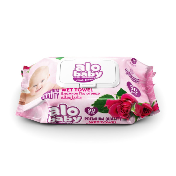 Влажные салфетки Alo baby Premium, с клапаном, 90шт