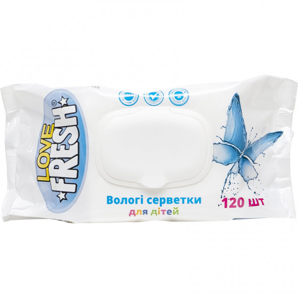 Салфетки влажные Love Fresh, детские, с клапаном, 120 шт