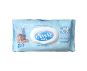 Салфетки мягкие Smile Baby с экстрактом ромашки и алоэ, влажные, с клапаном, 100 шт.