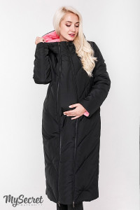 Зимнее двухстороннее пальто для беременных ЮЛА МАМА Tokyo, черный и теплый розовый
