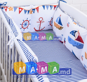 Сменный комплект пододеяльник и наволочка ASIK, Домик на берегу, синяя полоска на белом, 2 эл.