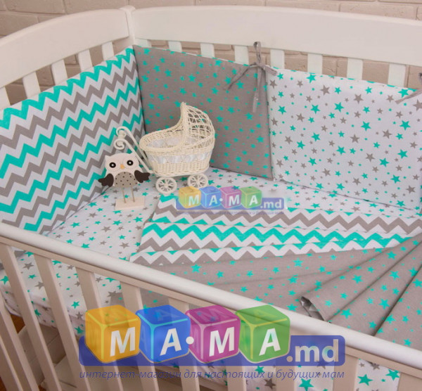 Сменный комплект ASIK Зигзаги и звезды, серо-мятный: 3 элемента