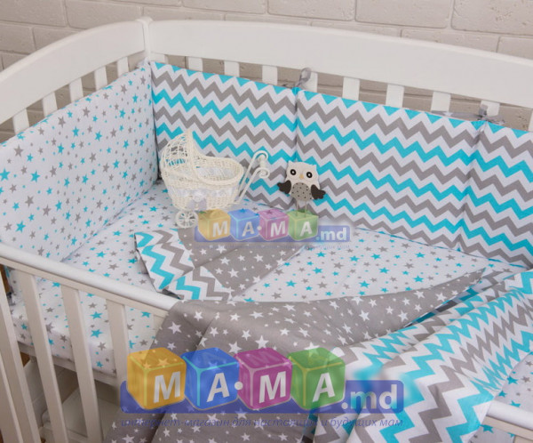 Сменный комплект ASIK Зигзаги и звезды, серо-бирюзовый: 3 элемента