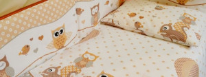 Детское постельное белье ASIK Совы, серо-коричневый, постельный комплект в детскую кроватку: 8 элементов