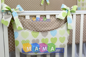 Комплект постельного белья ASIK, (салатовый + голубой + коричневый), Сердечки с горошком: 8 элементов