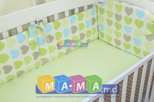 Комплект постельного белья ASIK, (салатовый + голубой + коричневый), Сердечки с горошком: 8 элементов