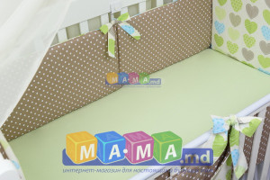 Комплект постельного белья ASIK, (салатовый + голубой + коричневый), Сердечки с горошком: 8 элементов