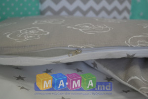 Комплект детского постельного ASIK Мишки на сером горошек/звезды, мятный: 8 элементов