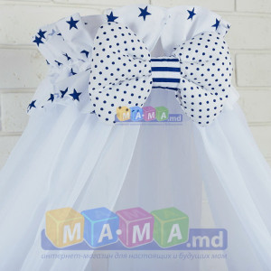 Комплект постельного ASIK Звезды с полоской, синий на белом фоне: 8 элементов