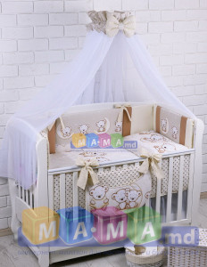 Комплект постельный ASIK Мишки на луне, ванильно-коричневый (8 элементов)