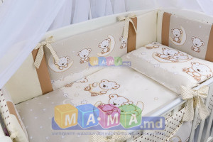 Комплект постельный ASIK Мишки на луне, ванильно-коричневый (8 элементов)