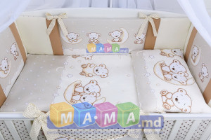 Комплект постельный ASIK Мишки на луне, ванильно-коричневый (8 элементов)