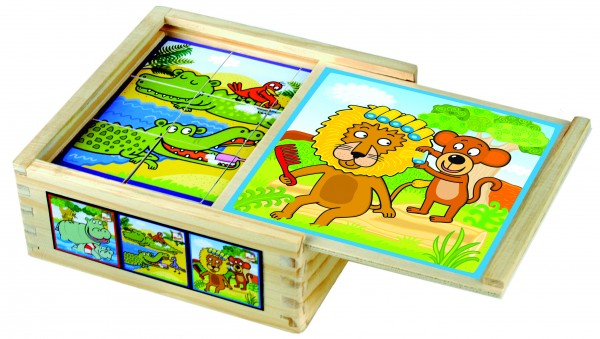 Набор деревянных кубиков Bino Веселые животные, 9 элементов 